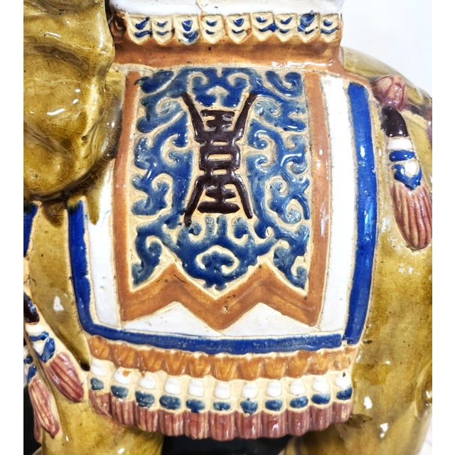 Large Vintage Chinese Asian Glazed Terracotta Elephant Garden Stool Bench For Sale - Image 12 of 15