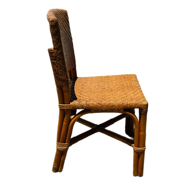 1970s Bamboo and Woven Rattan Dining Chairs- Set of 4 For Sale - Image 4 of 10