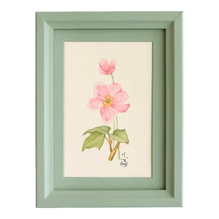 Original Hand-Painted Wild Rose Painting in a Hand-Painted Frame. For Sale