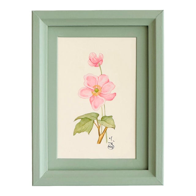 Original Hand-Painted Wild Rose Painting in a Hand-Painted Frame. For Sale