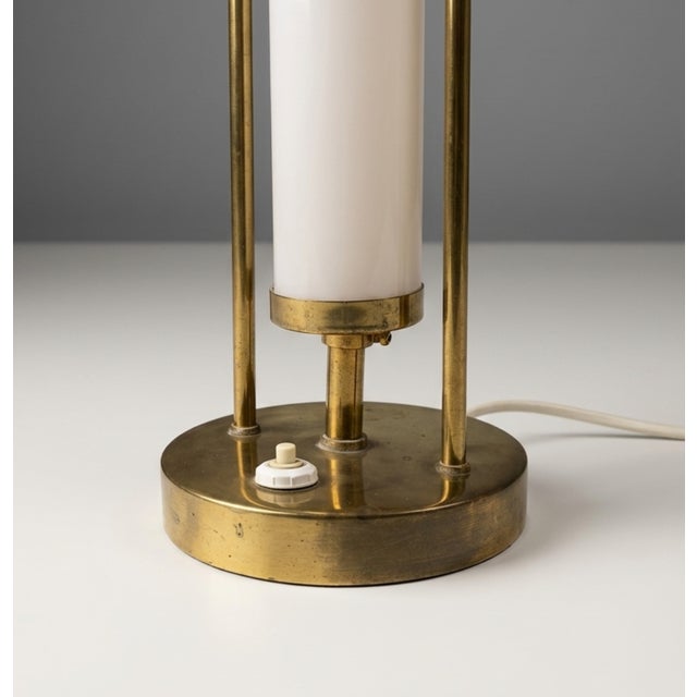 Mid-Century Modern Bauhaus Table Lamp in Brass & Opaline Glass, Czech Republic, 1930s For Sale - Image 3 of 8