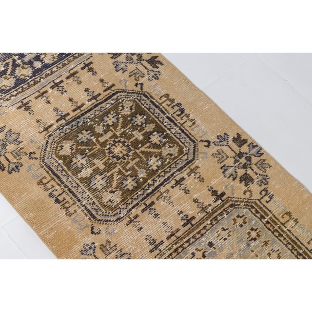 1950s Muted Beige & Blue Hallway Rug For Sale - Image 11 of 11