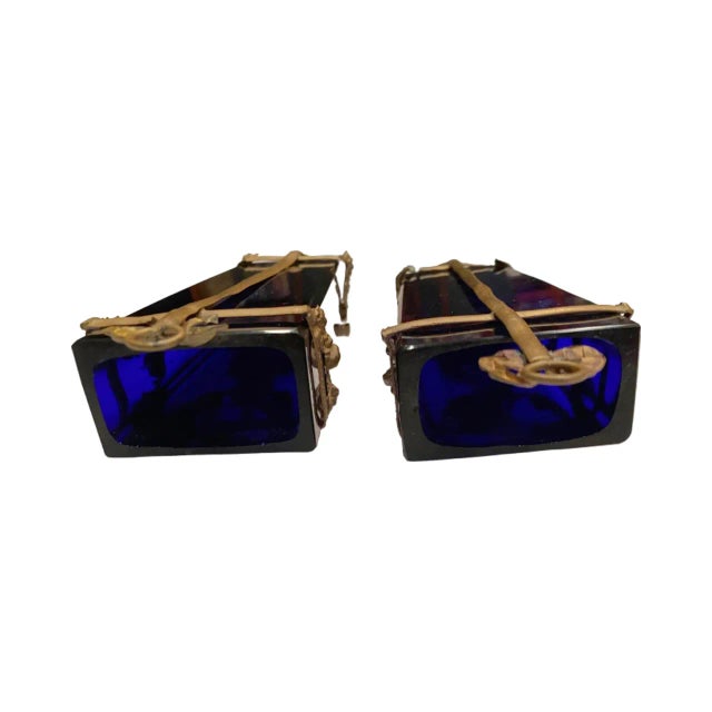 Pair Antique French Cobalt Glass Gilt Bronze Cherub Putti Wall Sconces For Sale In Washington DC - Image 6 of 13