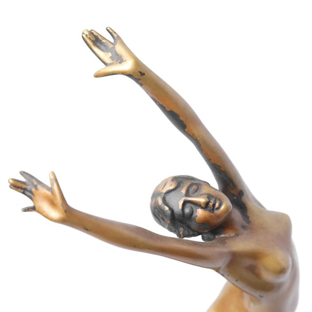 Figurative 1930s Nude Female Figure Stretching Bronze Statuette For Sale - Image 3 of 8