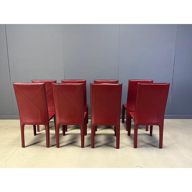 Red Leather Dining Chairs from Roche Bobois, France, 1980s, Set of 8 For Sale - Image 12 of 15