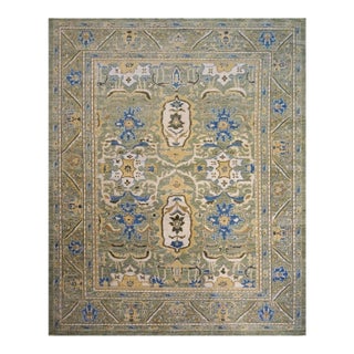 Afghan Sultanabad Wool 8x10 Blue, Ivory & Green Handmade Area Rug #1143685 For Sale
