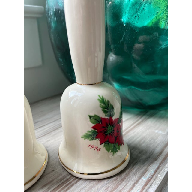 1970s Porcelain Christmas Bells Hand-Painted Holly and Poinsettias-A Pair For Sale In Houston - Image 6 of 10