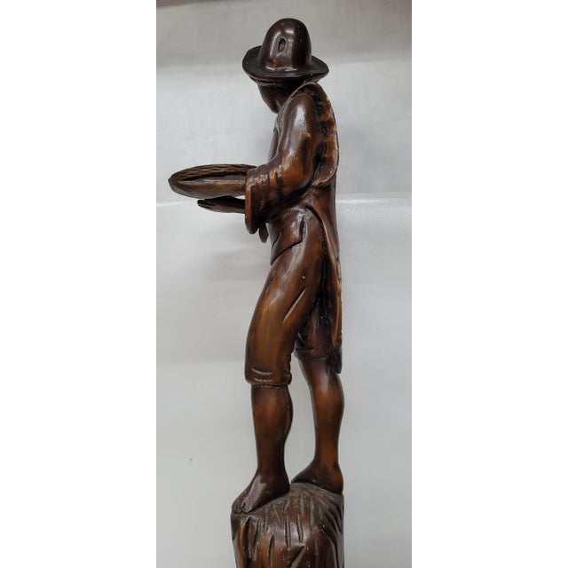 Folk Art Vintage Sculpture of French Breton Brittany Page Holding a Key Tray Folk Art Boy on Stump For Sale - Image 3 of 9