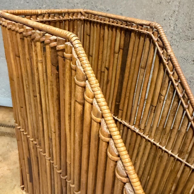 Vintage-Burnt Bamboo Rattan Desk Organizer Magazine File Mid-Century For Sale - Image 9 of 11