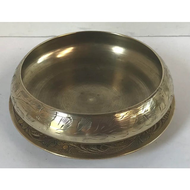 Mid 20th Century Vintage Brass Two Piece Etched Brass Ashtray For Sale - Image 5 of 8