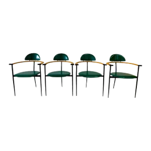 Green Stitched Leather Stiletto Chairs by Arrben ITALY - Set of 4