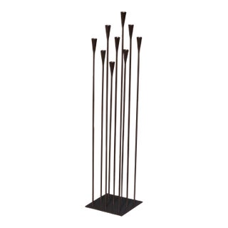 Brutalist Metal 42" Floor Candelabra, Manner of Harry Bertoia For Sale