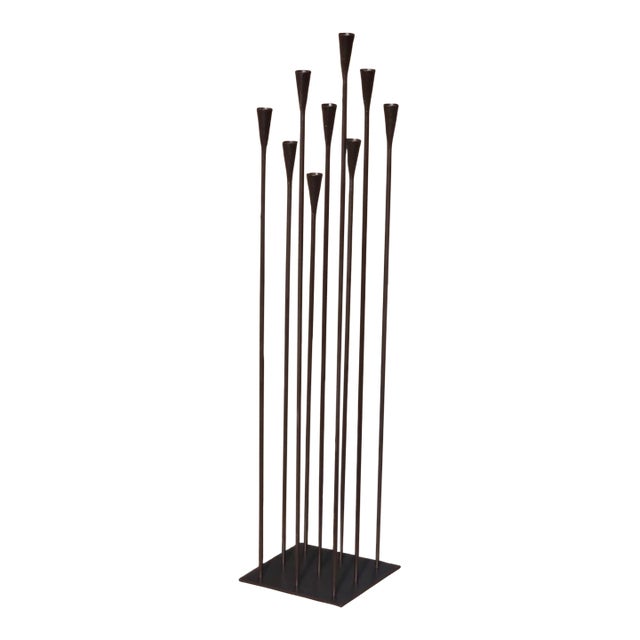 Brutalist Metal 42" Floor Candelabra, Manner of Harry Bertoia For Sale