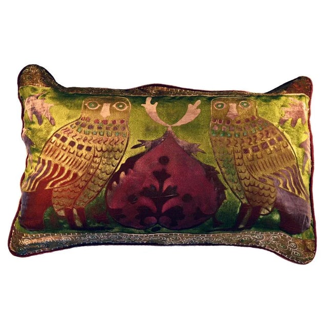 Mediterranean Civette Owls Silk Velvet Pillow Cover For Sale - Image 3 of 3