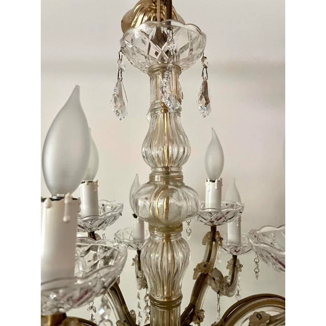 Rococo Vintage Maria Theresa 12 Arm Crystal and Glass Chandelier For Sale - Image 3 of 11