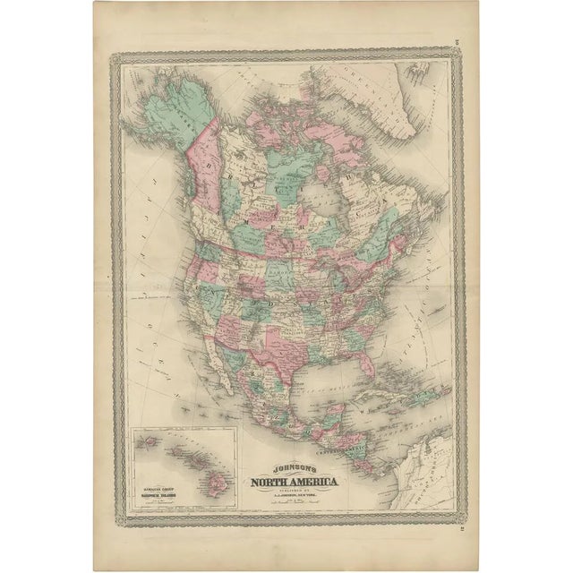 Antique Map of North America by Johnson, 1872 For Sale