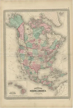 Antique Map of North America by Johnson, 1872