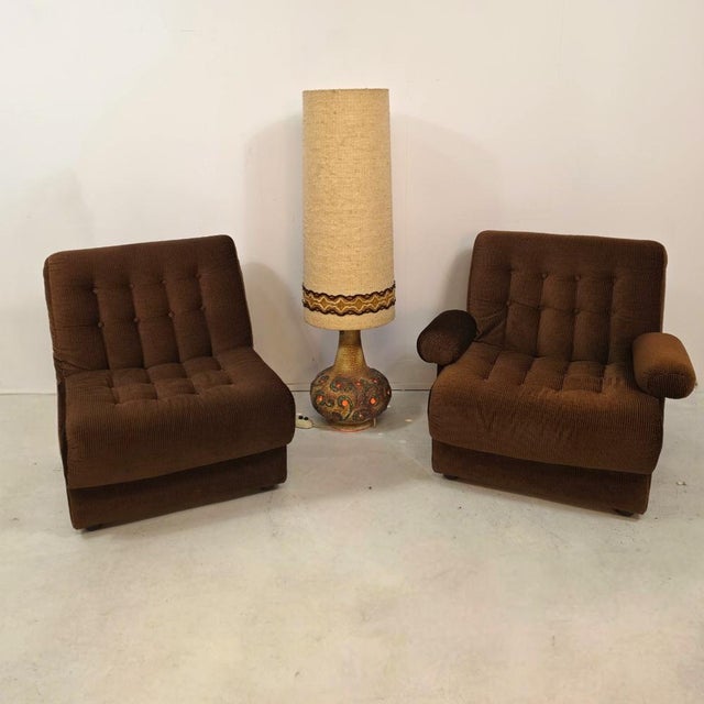 Mid-Century Modern Vintage Modular Chairs in Corduroy Brown, 1970s, Set of 2 For Sale - Image 3 of 9
