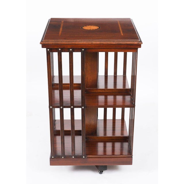 Vintage Inlaid Mahogany Revolving Bookcase, 1980s For Sale - Image 3 of 11