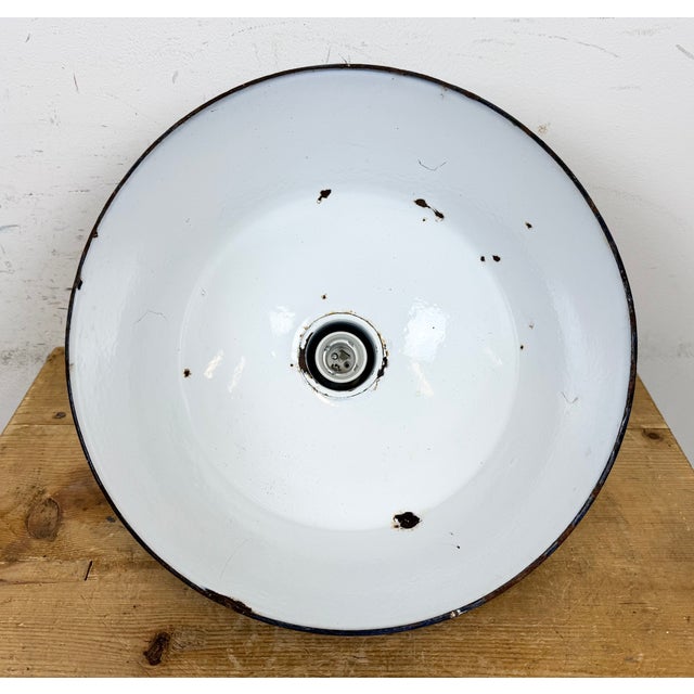 Industrial Dark Blue Enamel Pendant Lamp from Emax, 1960s For Sale - Image 16 of 17