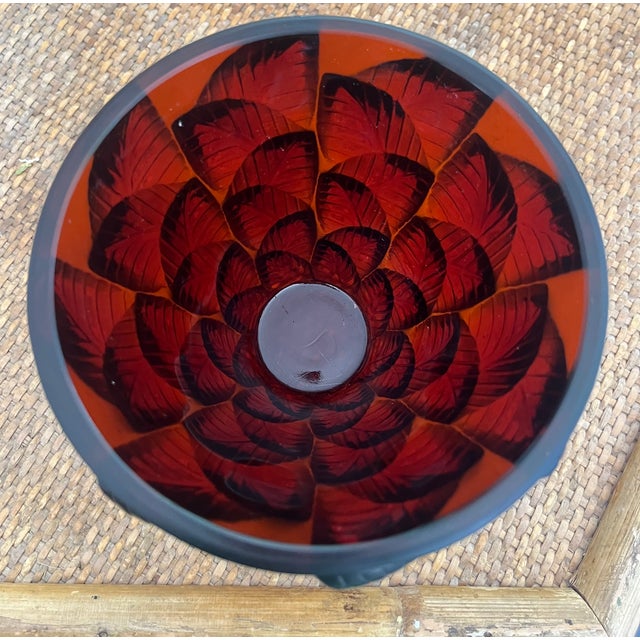 Rare Rene Lalique Red Amber Moissac patterned vase signed. Unusual color with very few made. In excellent condition and a...