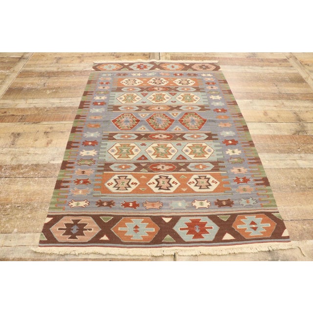 Textile Vintage Persian Shiraz Kilim Rug - 03'08 X 05'07. For Sale - Image 7 of 9