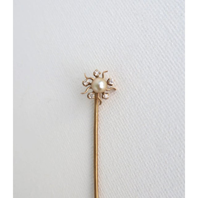 Victorian Antique Pearl Diamonds and Gold Stick Pin Brooch For Sale - Image 3 of 6