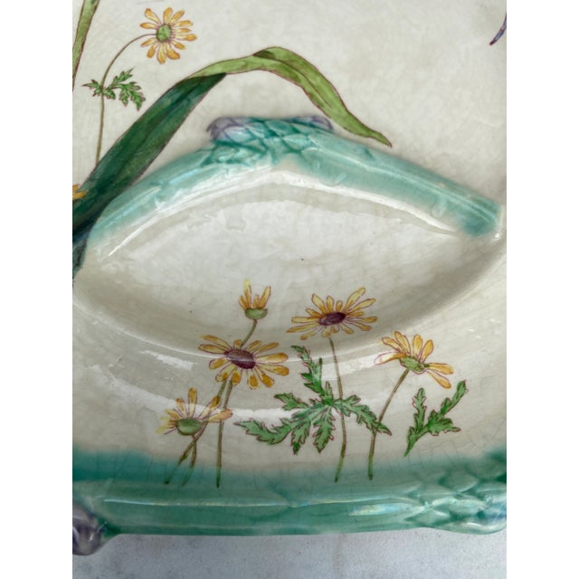 Ceramic 19th French Majolica Asparagus Plate Iris Longchamp For Sale - Image 7 of 9