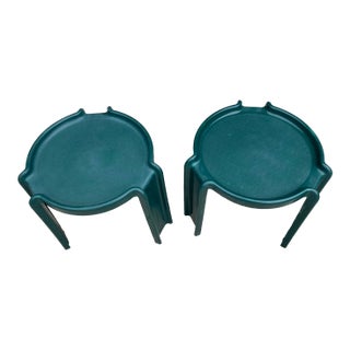 Mid 20th Century Post Modern Syroco Green Patio/Lawn Stacking Tables - Set of 2 For Sale