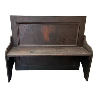 Antique Wood Bench With Great Curved Side Arms For Sale