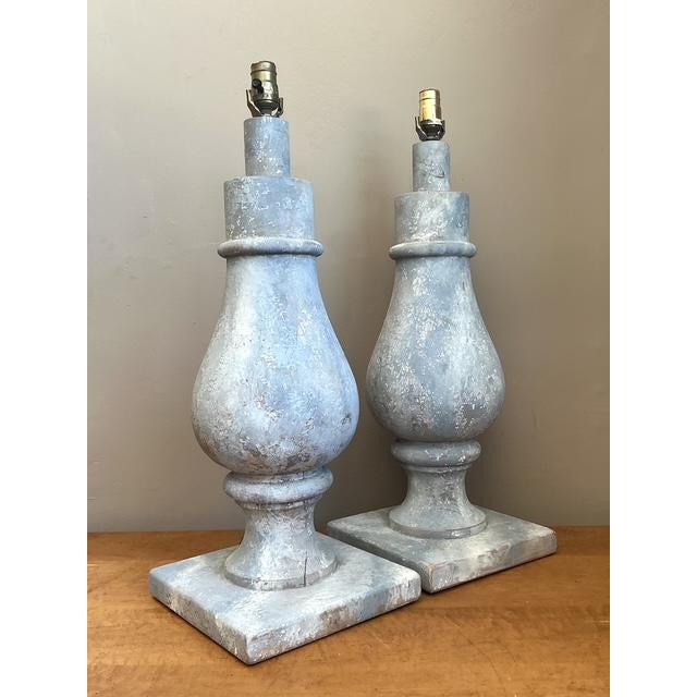 Vintage Monumental Faux Finished Balustrade Lamps - A Pair For Sale - Image 4 of 12