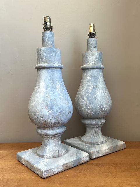 Vintage Monumental Faux Finished Balustrade Lamps - A Pair - Top view