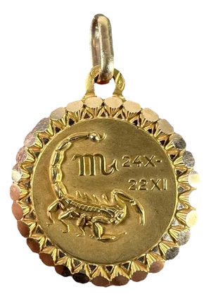 French Perroud Large Scorpio Zodiac Starsign 18k Yellow Gold Charm Pendant, 1930s