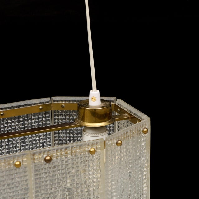 Orrefors Molded Glass and Brass Ceiling Light attributed to Orrefors, Sweden, 1960s For Sale - Image 4 of 6