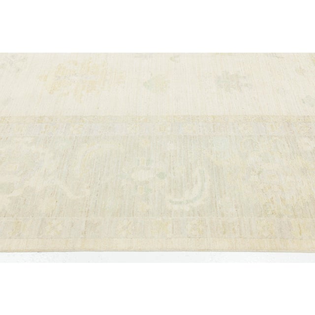 Modern Oushak Style Hand-Knotted Wool Area Rug – Ivory & Sage Transitional 12x15 For Sale - Image 9 of 11