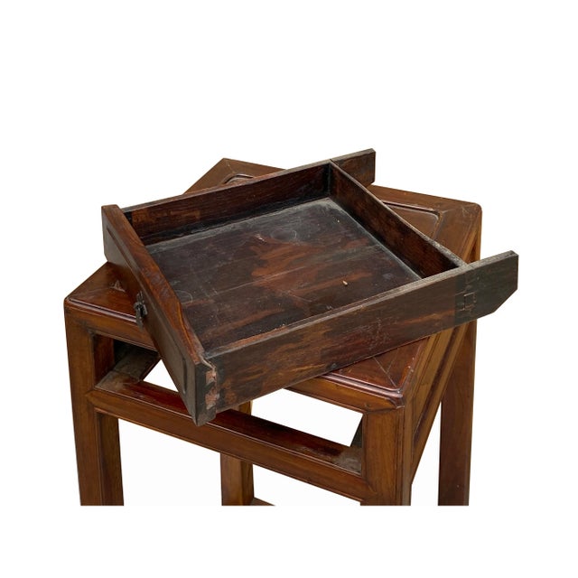 1960s Vintage Chinese Worn Out Patina Light Brown Square Pedestal Plant Stand For Sale - Image 5 of 8