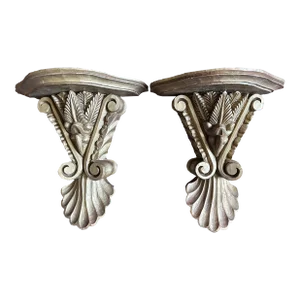 Pair of 18th Century Italian Neoclassical Gold Gilt Carved Wood Brackets Wall Mount Shelves