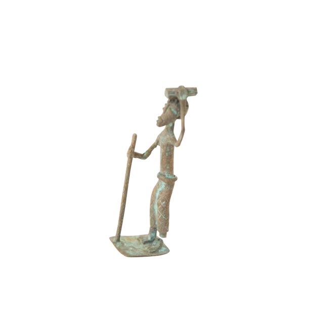 Vintage African Oxidized Copper Person Balancing Item on Head While Walking For Sale