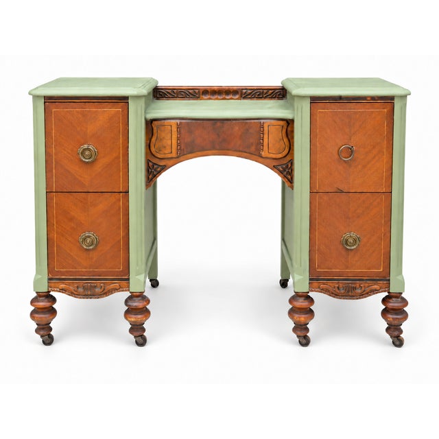 Art Deco Antique Art Deco Vanity With Three-Panel Mirror and Matching Bench For Sale - Image 3 of 18