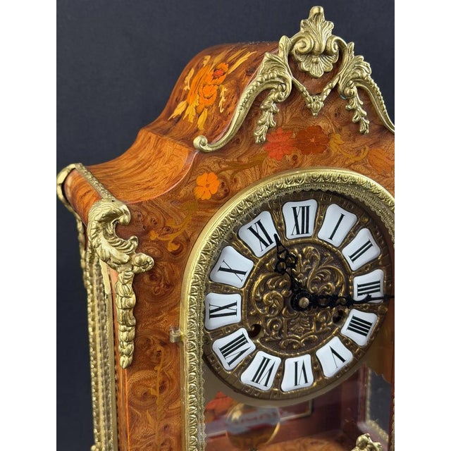 Italian Inlaid Mantel Clock, German Movement, 152in, 1940s For Sale - Image 6 of 13