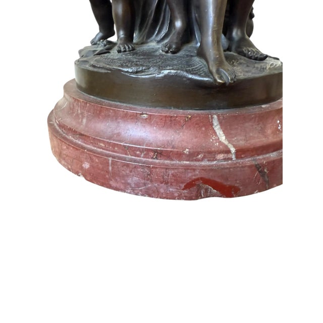 French Rococo Continental Bronze Statue After Clodion Faun Family. Sits on a Red Marble Stand For Sale - Image 10 of 12