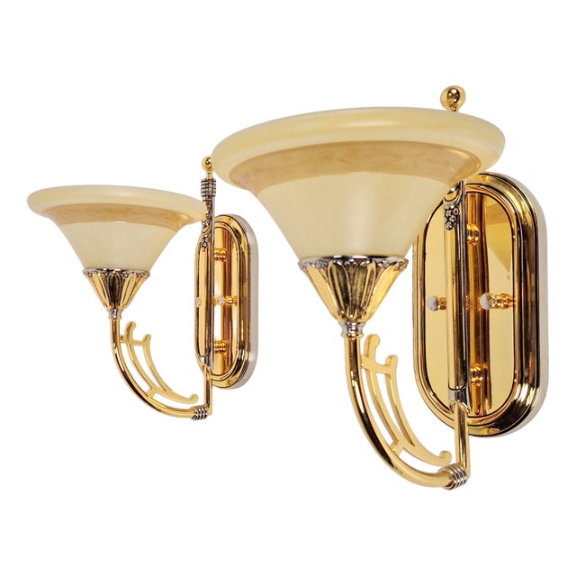 Art Nouveau Regency Brass Wall Lamps by Bejorama Lighting, Spain, 1970s, Set of 2 For Sale