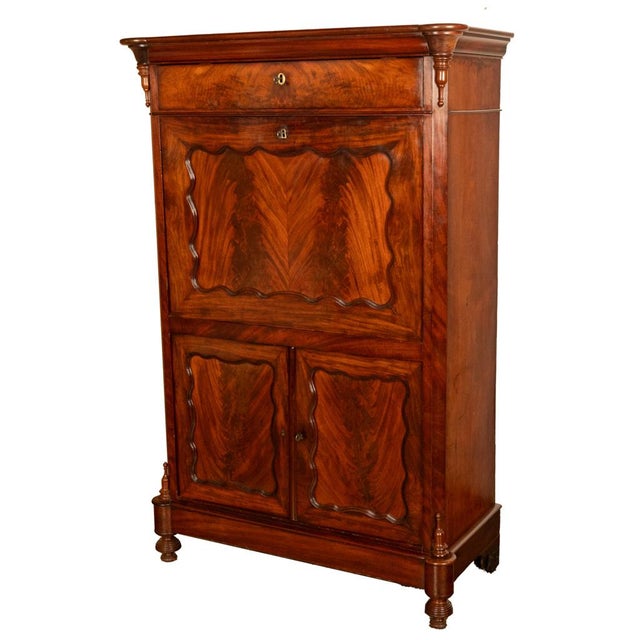 Biedermeier Antique Austrian Flame Mahogany Biedermeier Secretary Desk Cabinet Chest 1860 For Sale - Image 3 of 18