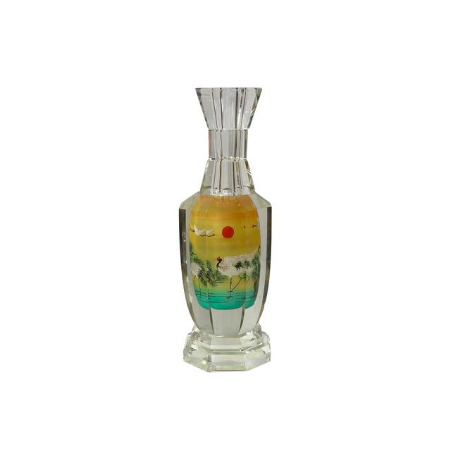 Chinese Chinese Inside Oriental Scenery Cranes Graphic Glass Art Vase Bottle For Sale - Image 3 of 6