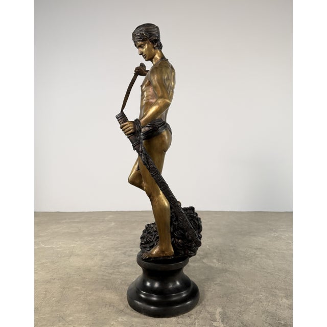 David and Goliath Bronze Sculpture, After Antonin Mercié - 38” Tall, Classical Figure For Sale - Image 13 of 16