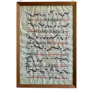 Antique 17th Century Antiphonal Religious Sheet Music Roman Catholic Vellum, Double-Sided & Framed For Sale