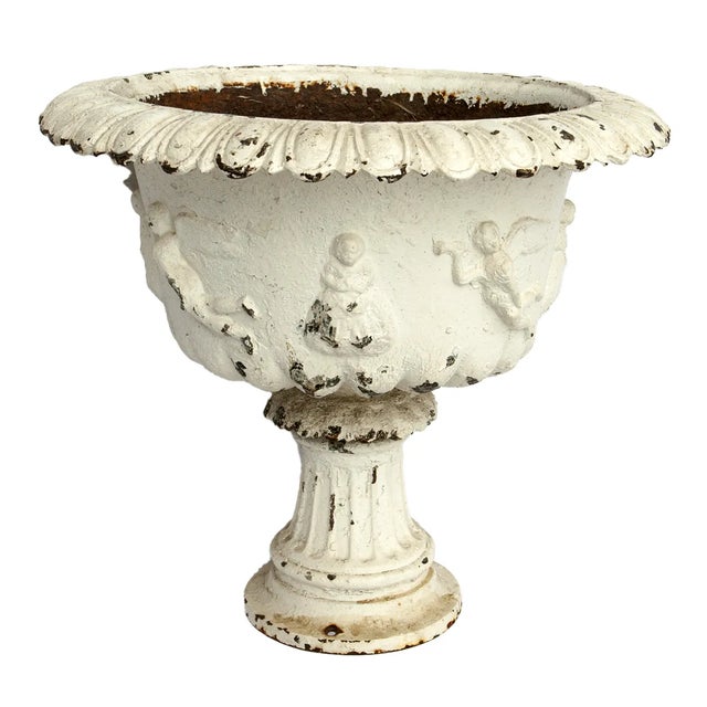 Metal Pair of Antique Iron Pedestal Garden Urns For Sale - Image 7 of 12