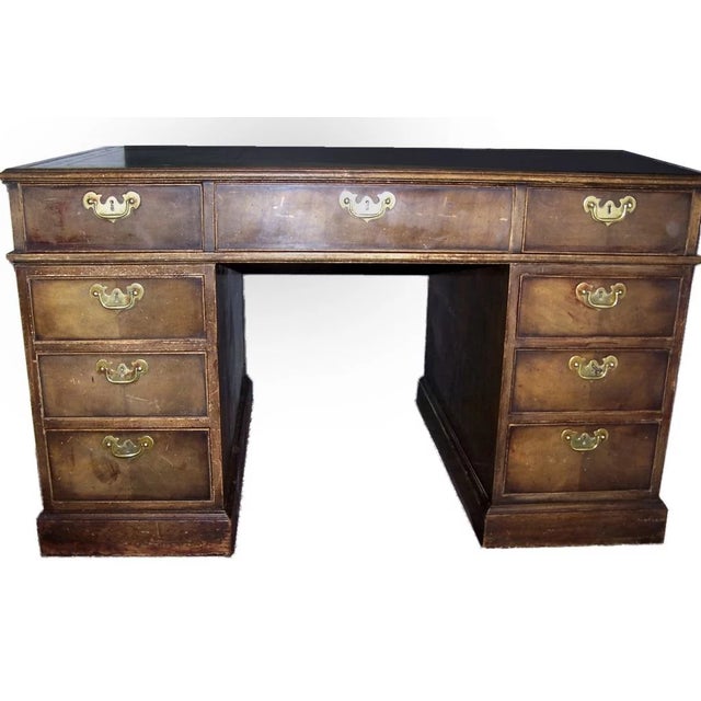 English Reproduction Mahogany Partner's Desk. For Sale - Image 4 of 8