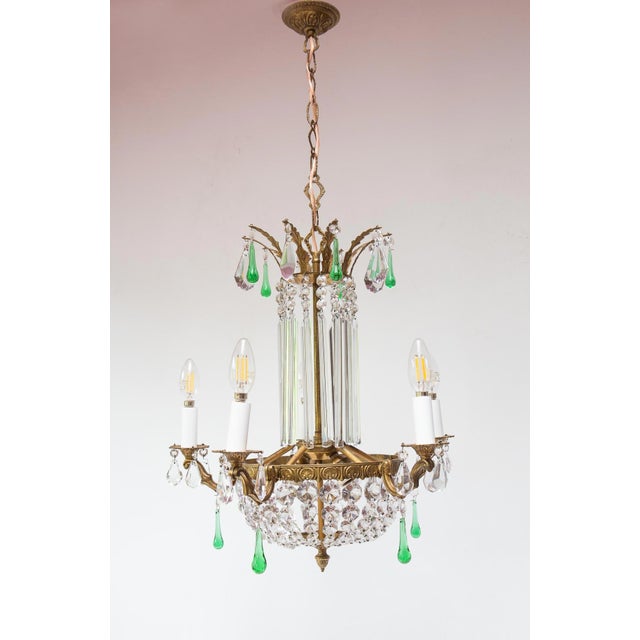 Vintage French Bronze Chandelier with Crystals, 1940s For Sale - Image 11 of 11