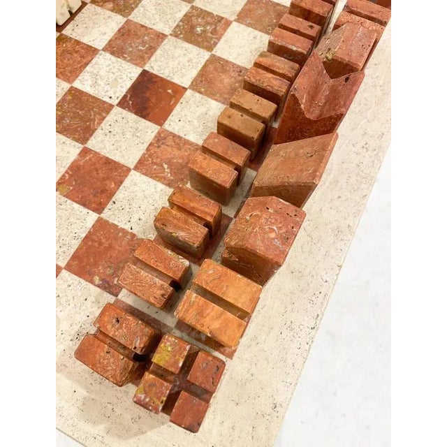 1970s Chess Game in Two Colored Travertine by Angelo Mangiarotti, Italy, 1970s For Sale - Image 5 of 8